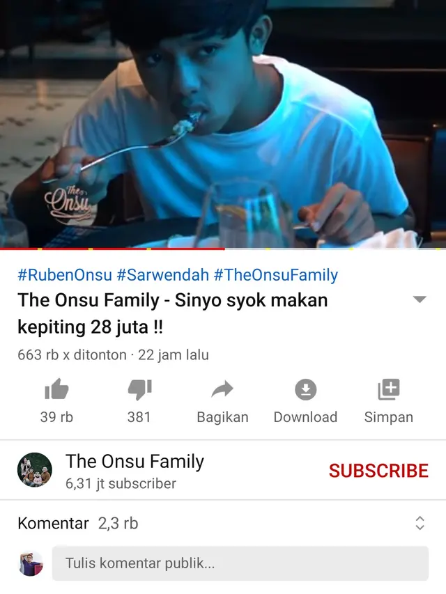 Unggahan Ruben Onsu. (Foto: YouTube The Onsu Family)