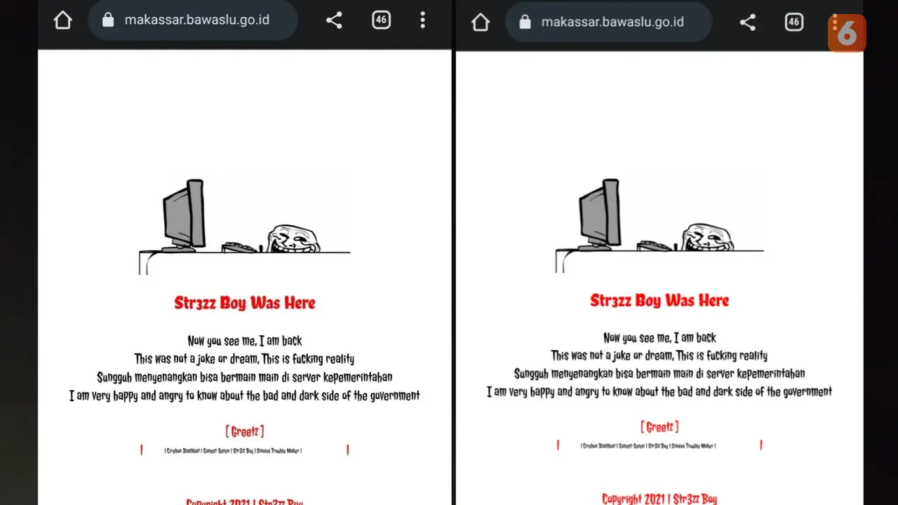 Website Bawaslu Makassar diretas (Liputan6.com/Fauzan)