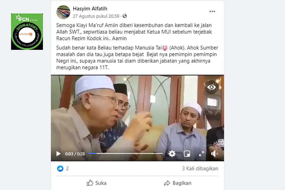 Klaim Video Ma'ruf Amin menyebut Ahok Sebagai Sumber Konflik dan Harus Dihabisi