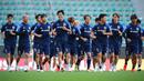 Pemain Timnas Jepang melakukan latihan jelang pertandingan persahabatan melawan Jerman yang akan berlangsung hari Minggu (10/9/2023) dini hari pukul 01.45 WIB, di Volkswagen Arena, Wolfsburg, Jerman. Pelatih Timnas Jepang, Hajime Moriyasu, membawa 26 nama, empat diantaranya merupakan pemain yang berkompetisi di J,League. (AFP/Ronny Hartmann)