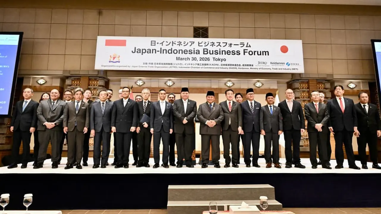 Presiden Prabowo Subianto, Menko Airlangga, dan beberapa Menteri Kabinet Indonesia Maju lainnya menghadiri Forum Bisnis Indonesia-Jepang yang digelar di Imperial Hotel Tokyo., Jepang. (Dok Kemenko Perekonomian)