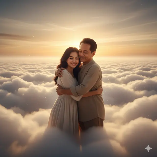 Cara Edit Foto Berpelukan di Awan dengan Orang Tua yang Telah Tiada