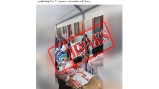 Hoaks Surat Suara di Surabaya Sudah Tercoblos untuk Paslon 01. Dok: Kemkominfo