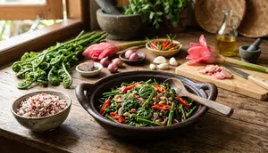 Resep Tumis Daun Pakis dengan Bunga Kecombrang dan Cabai