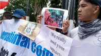 Pengungsi asal Afghanistan unjuk rasa di Medan. (Liputan6.com/Reza Efendi)