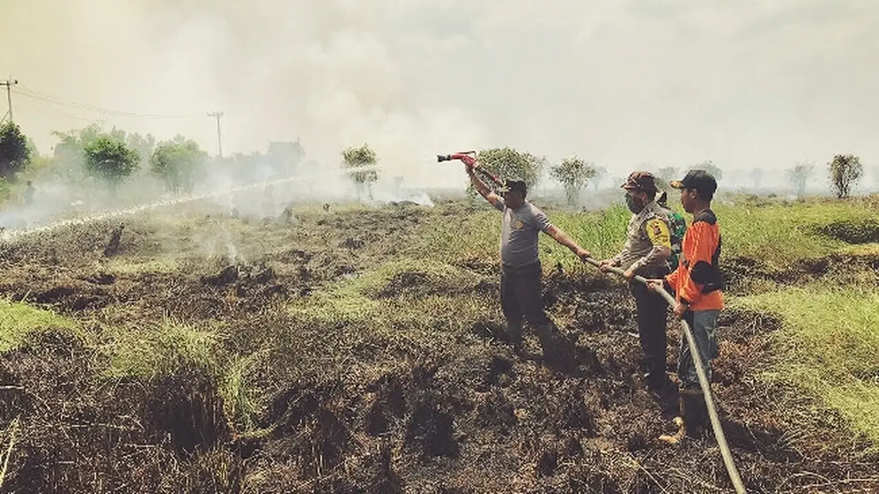 Pemadaman areal gambut oleh aparat gabungan di Provinsi Riau