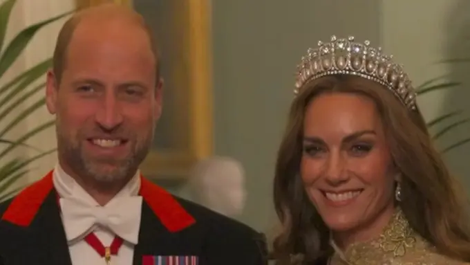 Kate Middleton saat Menyambut Donald Trump di Kerajaan Inggris bersama suaminya, Pangeran William. [@princeandprincessofwales]