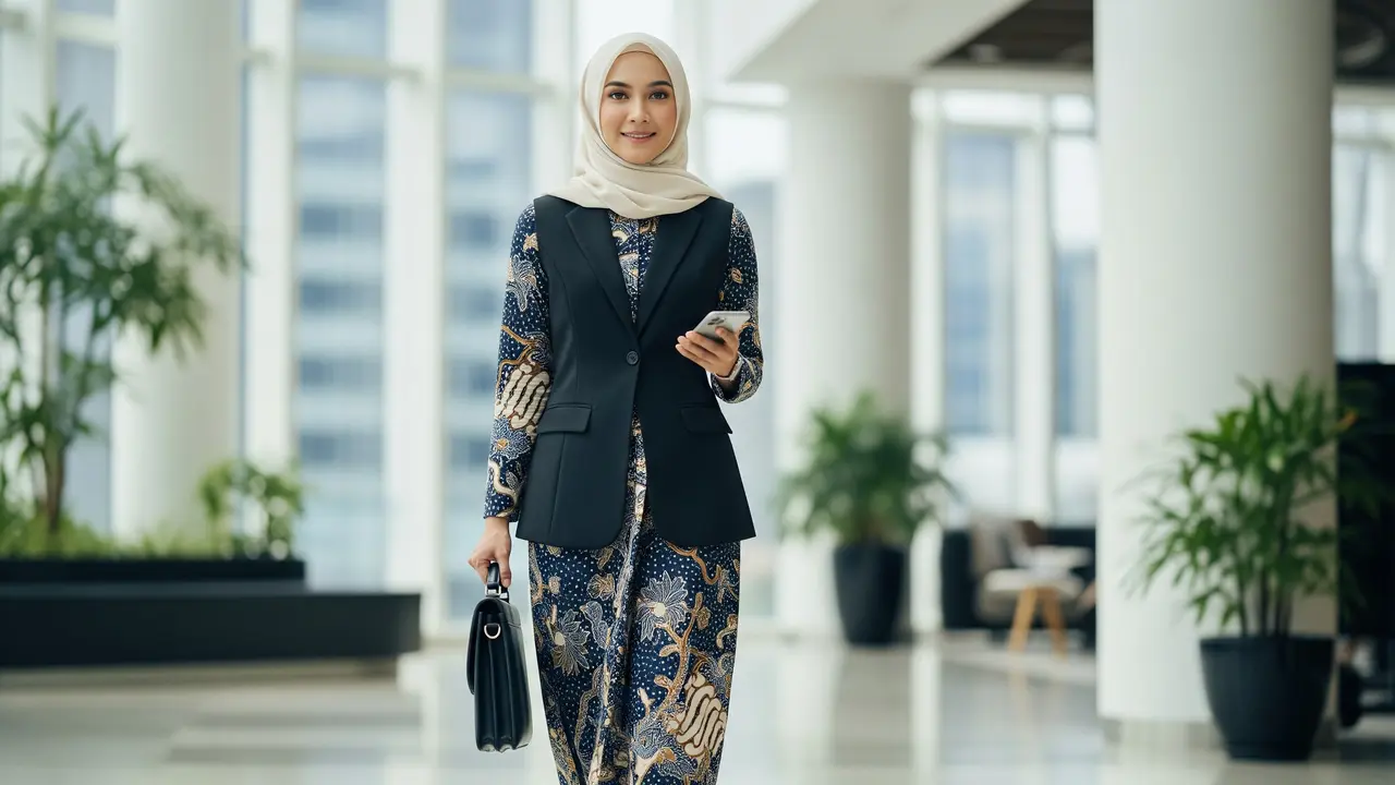 Model Gamis Batik Kombinasi Vest yang Sedang Viral