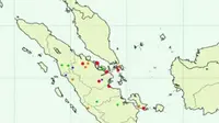 Peta sebaran titik panas dan titik api di Pulau Sumatera dari BMKG Pekanbaru. (Liputan6.com/Istimewa/M Syukur)