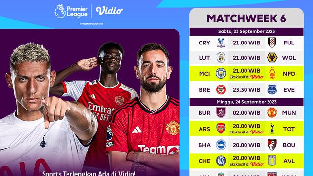 Jadwal Live Streaming Liga Inggris 2023/2024 Week 6 di Vidio, 23&24 September 2023