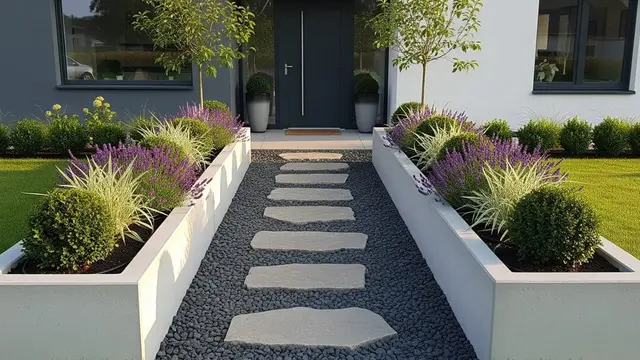 Desain Kebun Mini Rumah Modern dengan Planter Box Beton