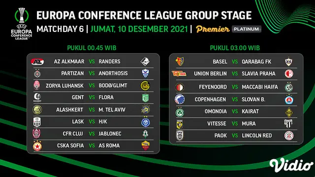 Link Live Streaming UEFA Conference League 2021/2022 Matchday 6 di Vidio