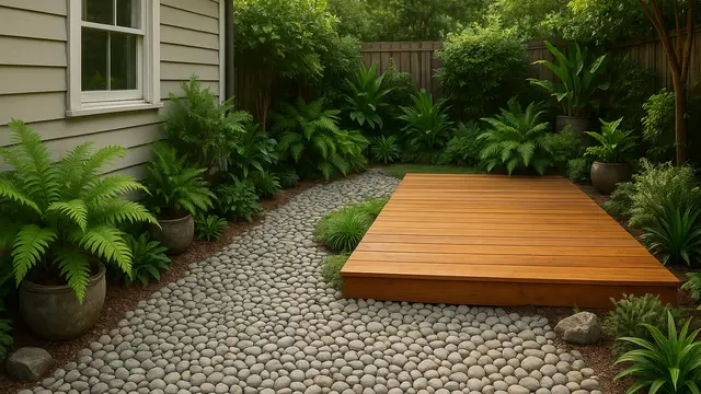 Model Taman Samping Rumah Kecil dengan Batu Koral