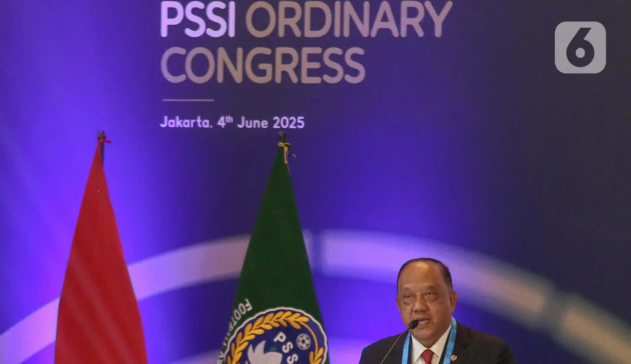 Kongres Biasa PSSI 2025 dihadiri oleh Ketua Umum PSSI Erick Thohir, Ketua Umum KONI Pusat Marciano Norman, perwakilan NOC Indonesia, hingga perwakilan AFF dan FIFA. (Liputan6.com/Herman Zakharia)