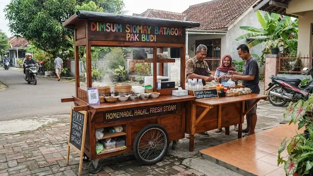 Desain gerobak kayu sederhana tapi bisa narik pelanggan model dengan meja lipat