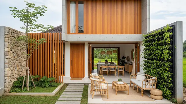 Model Rumah Sederhana Tapi Mewah Gaya Japandi dengan Taman Mini/ Ilustrasi AI
