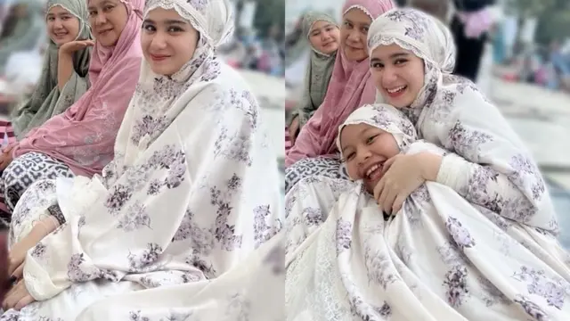 Wajah Selebritis dengan Riasan Wajah Minimalis saat Mengenakan Mukena Sholat Ied 2025.