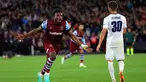 Pemain West Ham United Mohammed Kudus melakukan selebrasi usai mencetak gol ke gawang TSC Backa Topola pada pertandingan Grup A Liga Europa di Stadion London, London, Inggris, Kamis (21/9/2023). West Ham United menang 3-1. (Bradley Collyer/PA via AP)