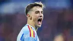 Pemain Spanyol, Gavi melakukan selebrasi setelah mencetak gol ke gawang Norwegia pada laga Grup A Kulaifikasi Euro 2024 yang berlangsung di Ullevaal Stadium, Oslo, Norwegia, Senin (16/10/2023) dini hari WIB. Gavi menjadi satu-satunya pencetak gol pada laga tersebut. (AFP/NTB/Frederik Ringnes)