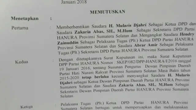 Mantan Ketua Hanura Sumsel Lakukan Kudeta OSO Sebelum Pilkada