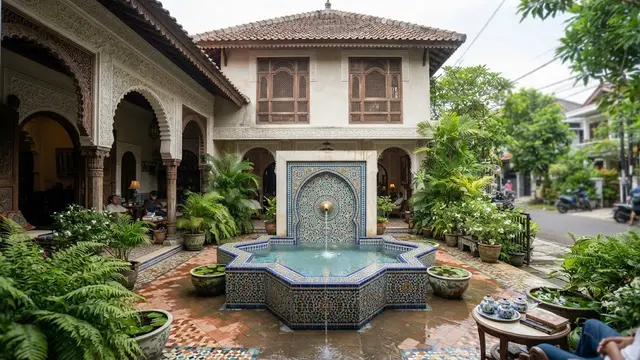 Ide desain rumah bergaya Timur Tengah model dengan air mancur
