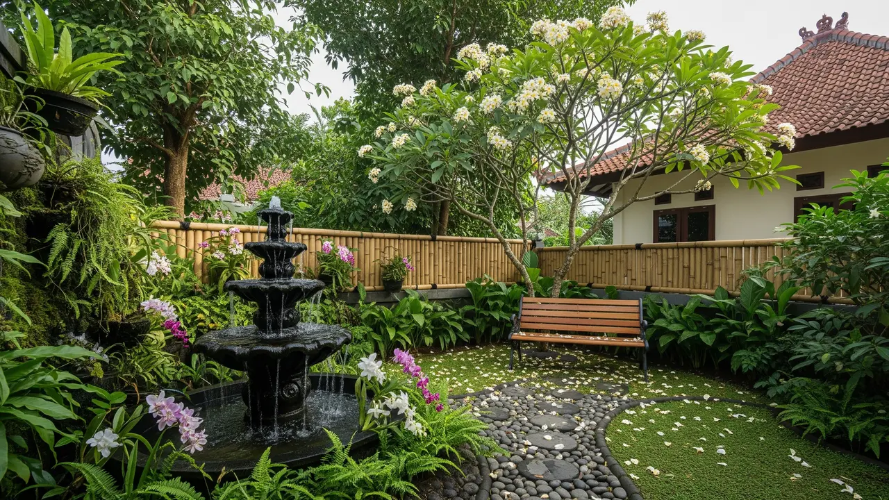 Model Taman Rumah Kecil dengan Air Mancur Mini untuk Suasana Tenang dan Natural/ Ilustrasi Gambar Oleh AI