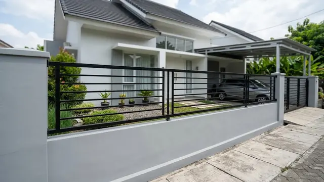 Pagar Tembok Pendek dengan Besi di Bagian Atas