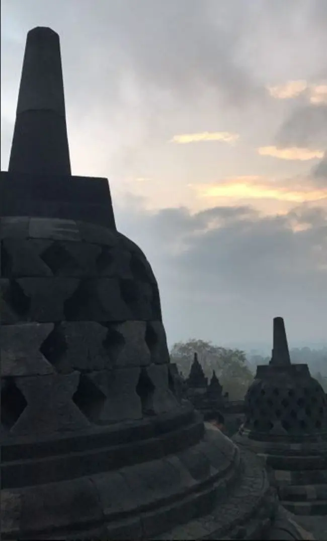 Vicky Shu menyaksikan sunrise di atas Candi Borobudur (Foto: Instagram)