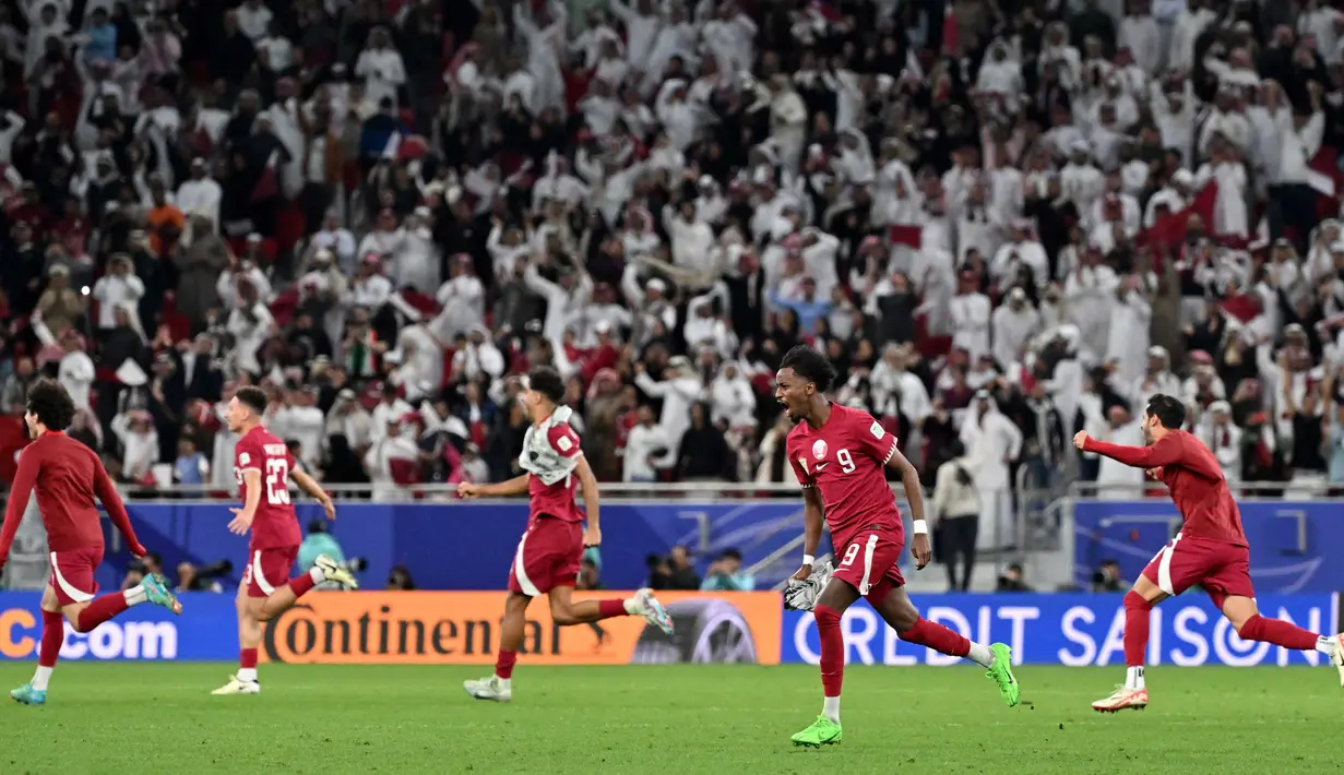 Di final Piala Asia 2023, timnas Qatar akan menantang Yordania. (HECTOR RETAMAL/AFP)