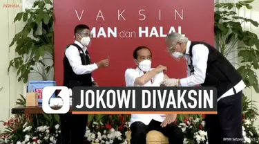 Presiden Joko Widodo disuntik vaksin Covid-19 Sinovac Rabu (13/1) pagi. Ia menjadi orang pertama di Indonesia yang terima vaksin Covid-19 setelah penggunaan vaksin tersebut dapat persetujuan BPOM RI.