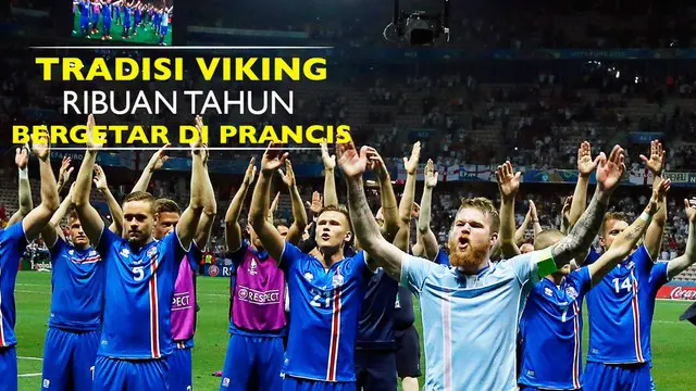 Suporter Islandia melakukan tradisi ala Viking yang sudah berusia ribuan tahun usai tim kesayangan mereka mengalahkan Inggris di babak 16 besar Piala Eropa 2016.
