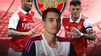 Arsenal - Gabriel Magalhaes, Jakub Kiwior, Ben White (Bola.com/Decika Fatmawaty)
