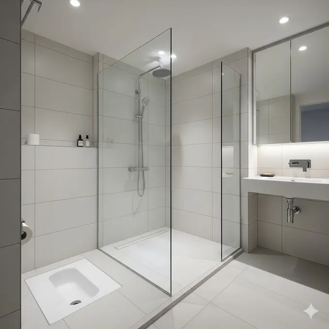 Model Kamar Mandi Kloset Jongkok Dengan Sekat Shower/Ilustrasi AI