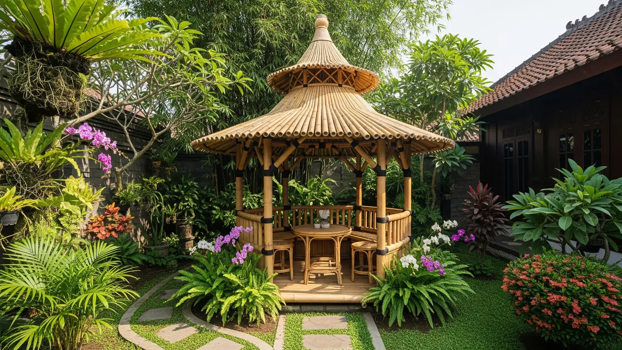 Ide Gazebo Mini dari Bambu untuk Tengah Kebun Belakang Rumah/Gemini AI