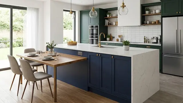 Desain Dapur dengan Meja Sarapan Menyatu pada Ujung Kitchen Island