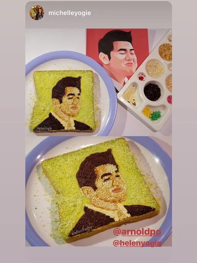 Roti bergambar wajah Chef Arnold karya warganet.  (Twitter/ @ArnoldPoernomo. Foto: @michelleyogie)