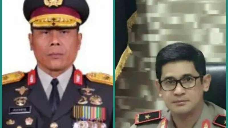 Mantan Kapolda Sultra, Brigjen Pol Iriyanto (kiri) dan penggantinya Brigjen Pol Merdisyam.(Liputan6.com/Ahmad Akbar Fua)