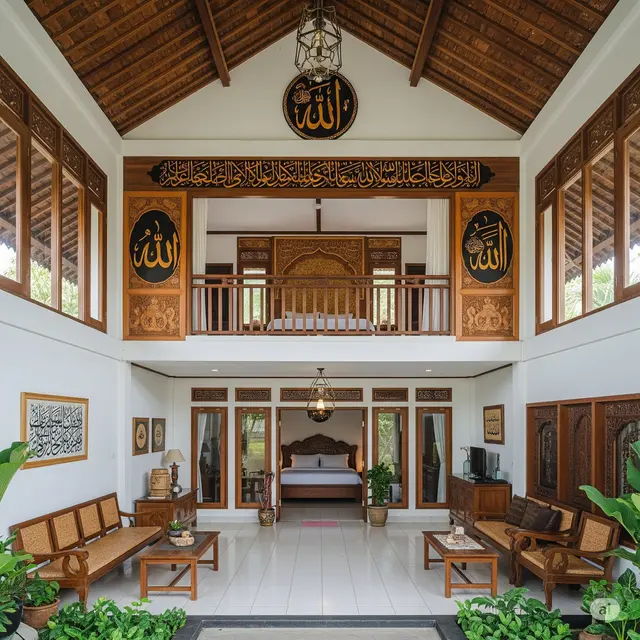 Rumah dengan Atap Tinggi dan Ornamen Islami