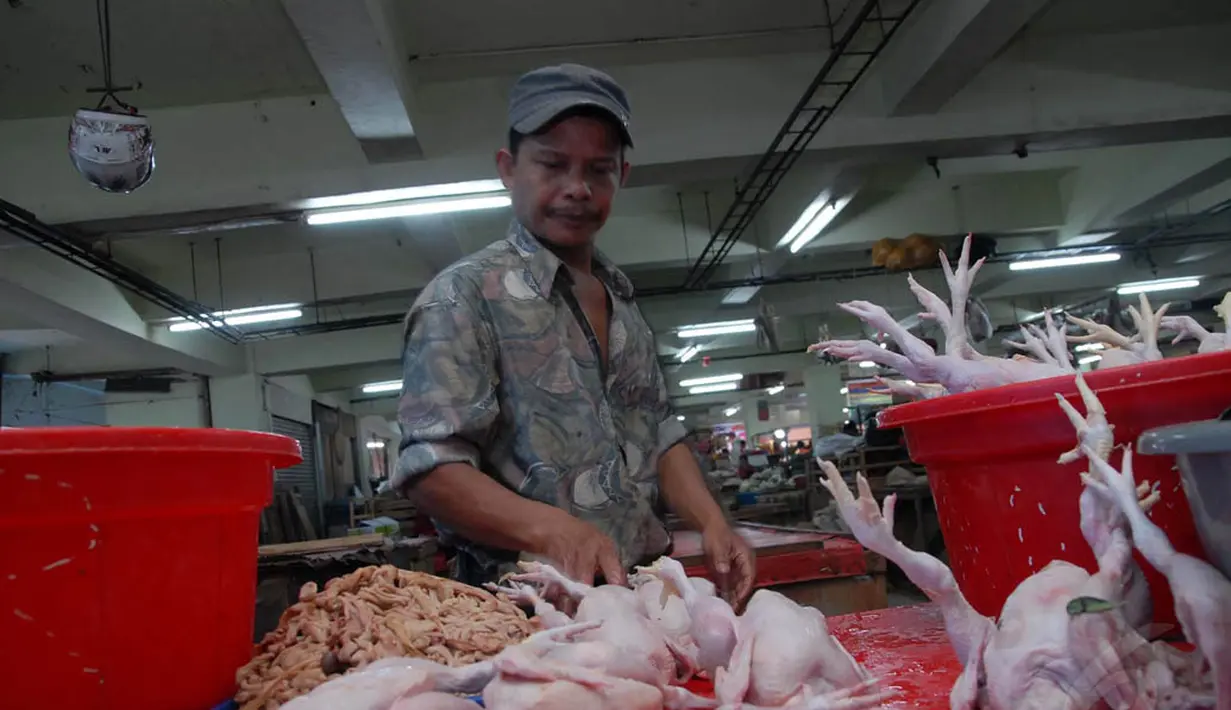 H-4 jelang lebaran harga ayam potong dibeberapa pasar tradisional mengalami kenaikan, Jakarta, Kamis, (24/7/14) (Liputan6.com/ Miftahul Hayat)