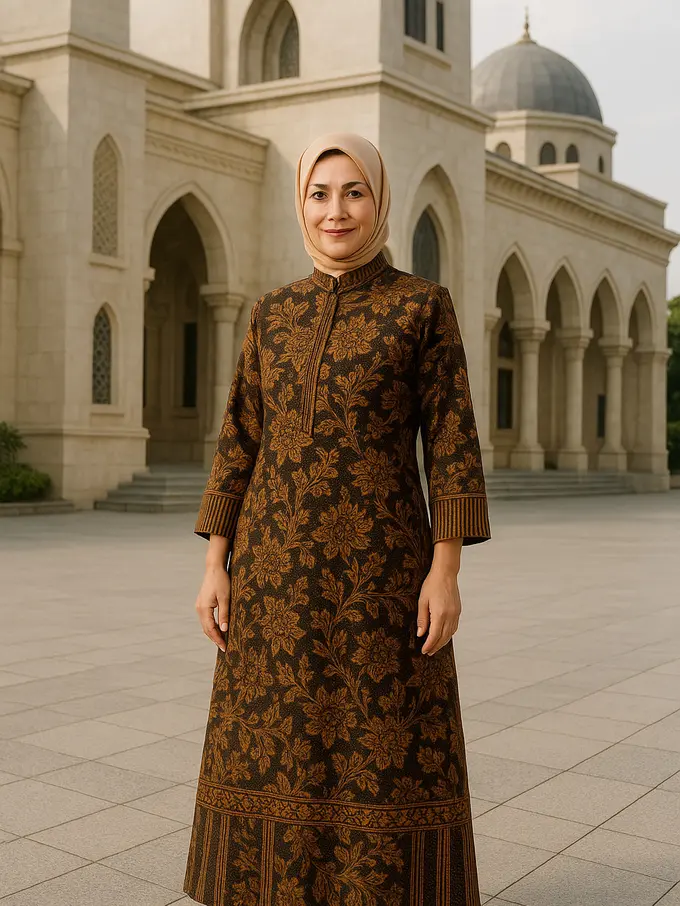 Rekomendasi Gamis Batik Kombinasi Lurik untuk Ibu-Ibu Usia 50-an