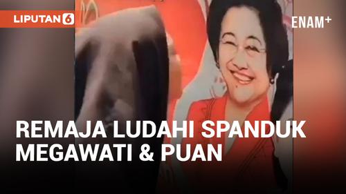 VIDEO: Spanduk Bergambar Megawati dan Puan Maharani Diludahi oleh Remaja