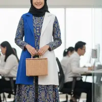 Gamis Batik Blazer dengan Kombinasi Warna Kontras/Gemini AI.