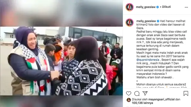 Palestina Kembali Mencekam, Melly Goeslaw Kenang Momen Saat Video Call dengan Anak-Anak di Gaza