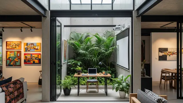 Model Rumah Modern Kaca dengan Taman Indoor Atrium/ Ilustrasi AI