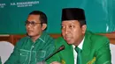 Sekjen PPP M. Romahurmuziy mengatakan akan menggelar rapat pimpinan nasional (rapimnas) selama dua hari ke depan, Jakarta, Minggu (14/9/2014) (Liputan6.com/Miftahul Hayat) 