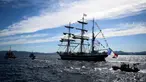 Kapal barque Belem tiga tiang dari abad ke-19 Prancis berlayar di dekat pantai Marseille, Laut Mediterania, pada tanggal 8 Mei 2024. (CHRISTOPHE SIMON/AFP)
