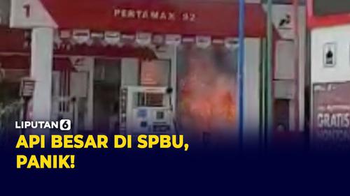 VIDEO: Bikin Panik, Api Berkobar Besar di SPBU Bandung Barat