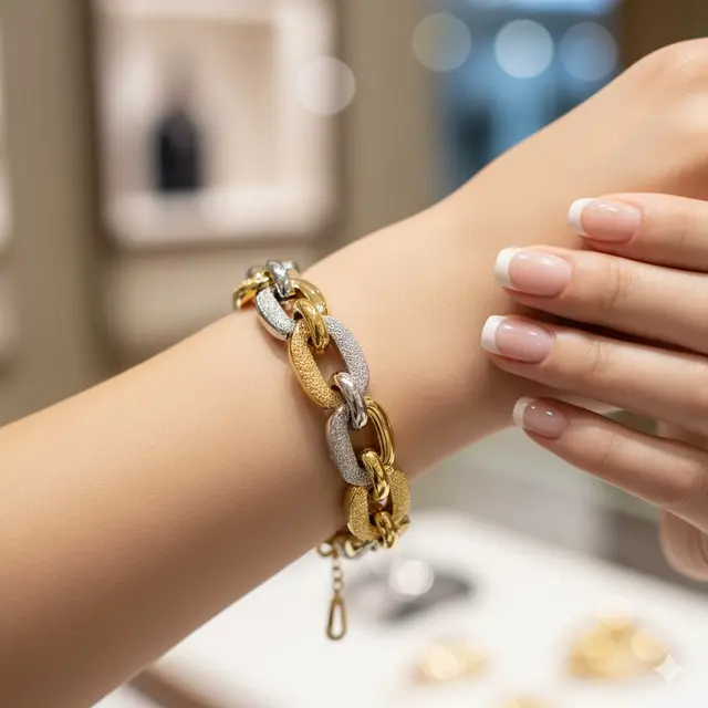 Gelang Gucci Link Two-Tone dengan Tekstur Pasir