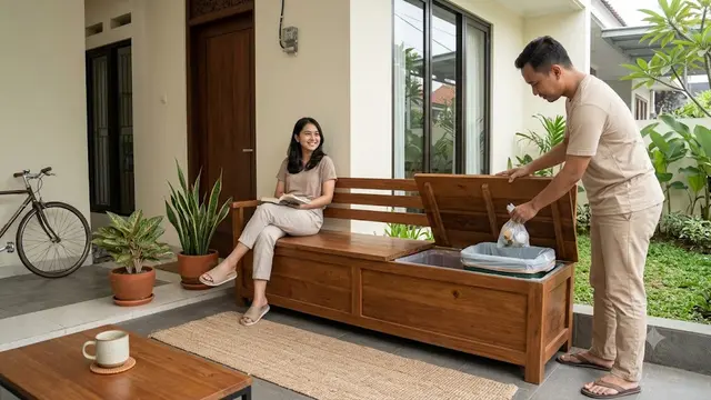 Ide Tempat Sampah Tersembunyi di Teras Depan