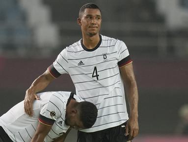 Timnas U-23 Jerman gagal melaju ke perempatfinal cabang sepak bola putra Olimpiade Tokyo 2020 setelah ditahan imbang 1-1 Pantai Gading di partai pamungkas Grup D, Rabu (28/7/2021). Pantai Gading mendampingi Brasil sebagai wakil Grup D yang lolos ke 8 Besar. (Foto: AP/Andre Penner)